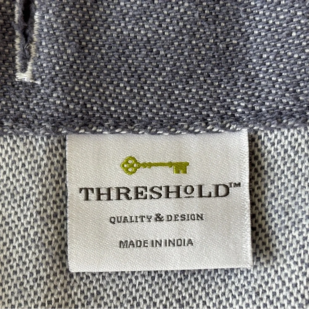 Threshold shower curtain denim blue white sage green & tan horizontal stripes